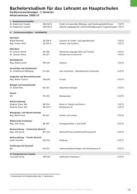 Studienverzeichnis Wintersemester 2009/10 [pdf] - Pädagogische ...