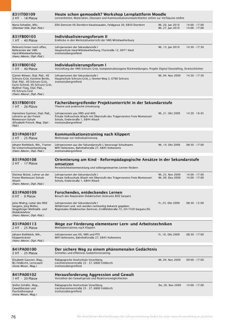 Studienverzeichnis Wintersemester 2009/10 [pdf] - Pädagogische ...