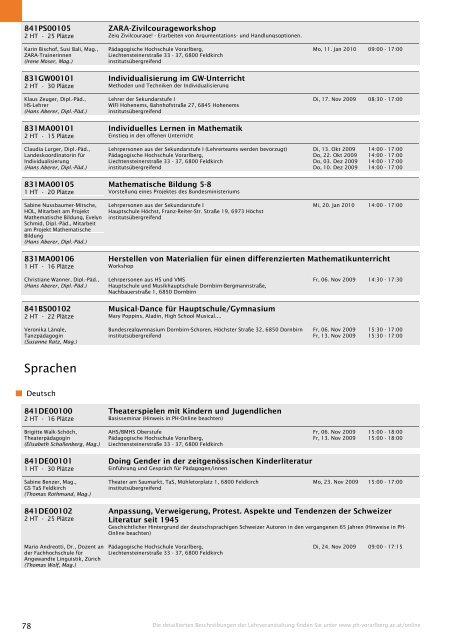 Studienverzeichnis Wintersemester 2009/10 [pdf] - Pädagogische ...