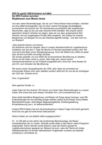 Reaktionen zum Moser-Areal - SPD Ortsverein Durmersheim