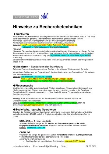 Hinweise zu Recherchetechniken