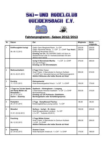 Fahrtenprogramm - Saison 2012/2013 - Skiclub Queidersbach