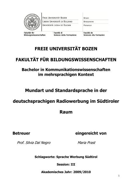 Sprachsituation in Südtirol - Freie Universität Bozen