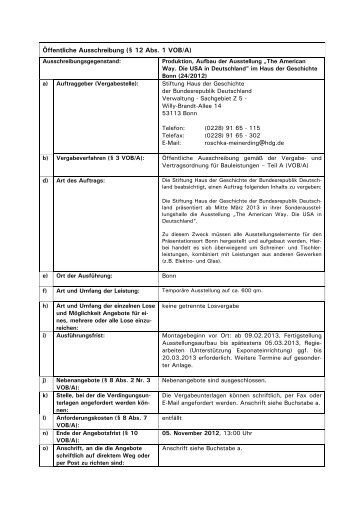 Öffentliche Ausschreibung (§ 12 Abs. 1 VOB/A) - Stiftung Haus der ...
