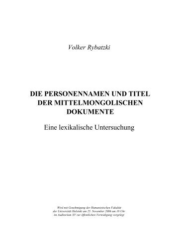 Die Personennamen und Titel der Mittelmongolischen ... - E-thesis