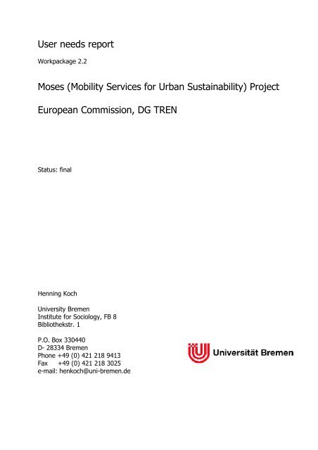 User Needs Report Example User needs report Moses (Mobility Services for ... - Communauto
