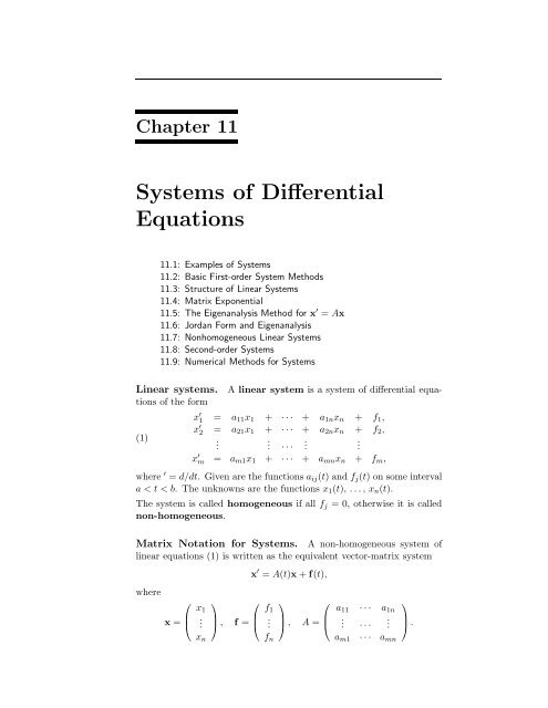 Systems Of Differential Equations