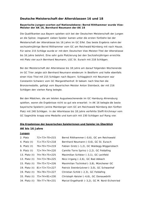 Deutsche Meisterschaft der Altersklassen 16 und 18 - Bayerischer ...