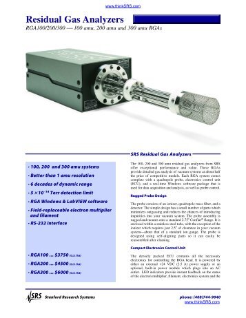 Residual Gas Analyzers - Prager Elektronik