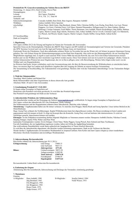 Protokoll der 95. GV 2012 - BKPJV Jägerverein Davos