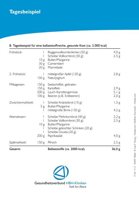 Informationen zu Ballaststoffen - Gesundheitsverbund HBH-Kliniken