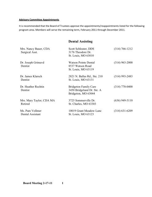 STLCC Board of Trustees Meeting Minutes, Feburary 17, 2011