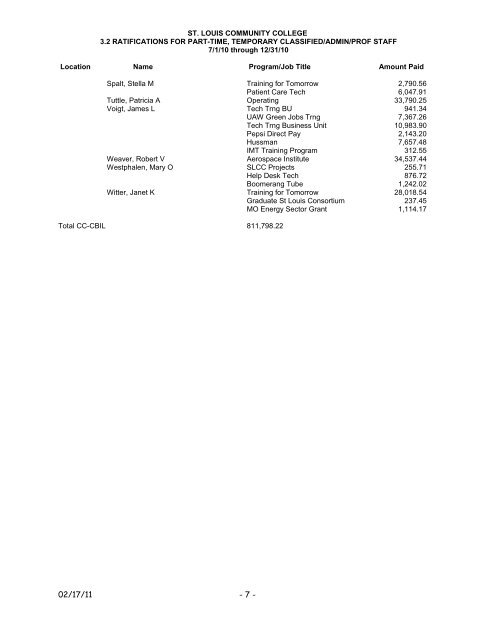 STLCC Board of Trustees Meeting Minutes, Feburary 17, 2011