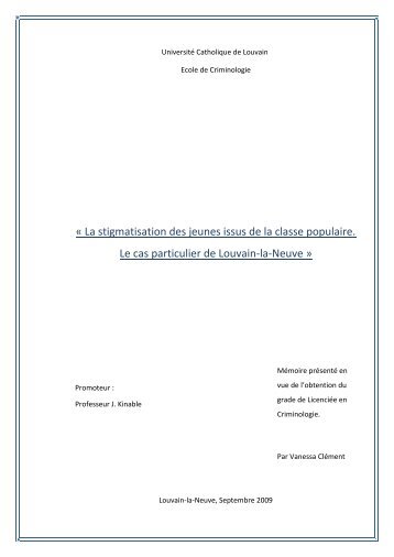 « La stigmatisation des jeunes issus de la classe populaire. Le cas ...