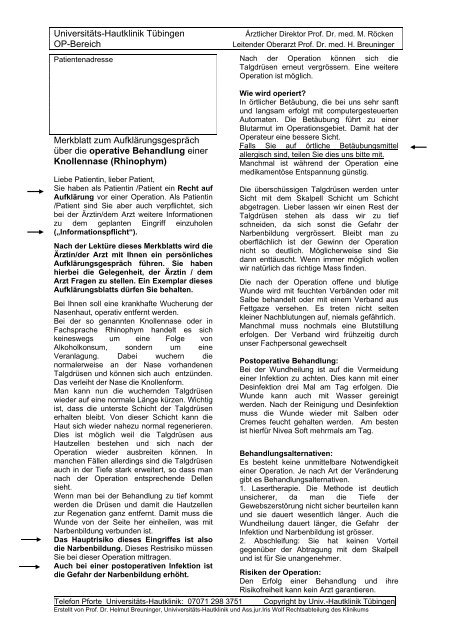 Op Aufklarung Rhinophym Universitats Hautklinik Tubingen