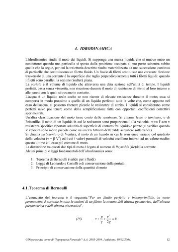 4. IDRODINAMICA 4.1. Teorema di Bernoulli