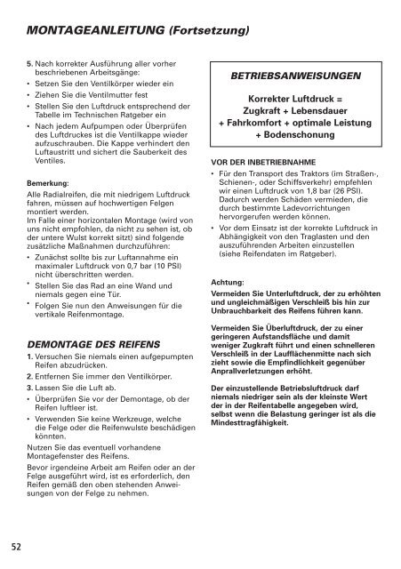 Betriebsanleitung Landwirtschaftsreifen