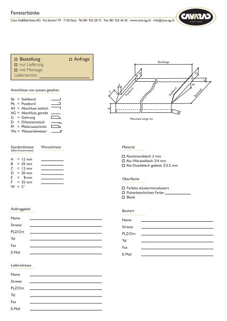 Fensterbänke - CAVA Halbfabrikate AG