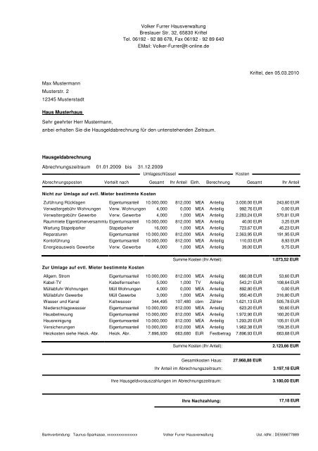 Beispiel Weg Abrechnung Hausverwaltung Furrer