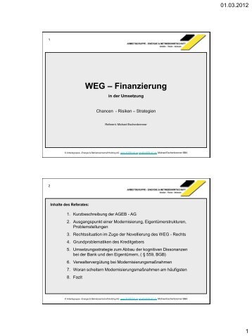 Die Umsetzung der WEG-Finanzierung Chancen - Risiken - Strategien