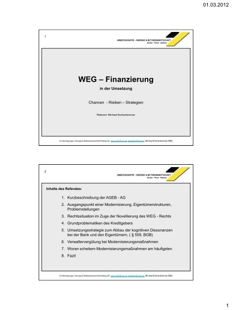 Die Umsetzung der WEG-Finanzierung Chancen - Risiken - Strategien