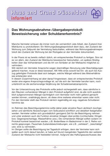 Das Wohnungsabnahme-/übergabeprotokoll - Haus und Grund ...