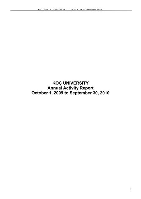koc university annual activity report october 1 2009 to vpaa