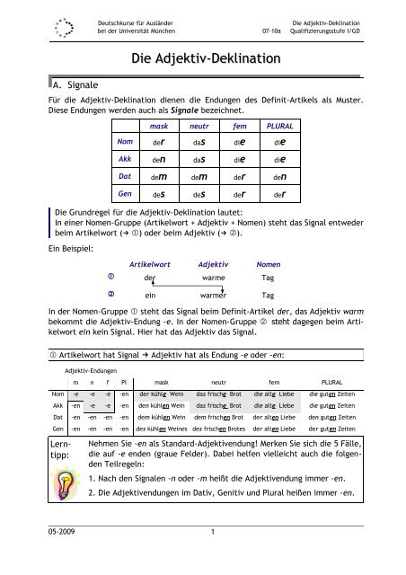 Deklination Skala - Alle Fälle des Substantivs, Plural und Artikel