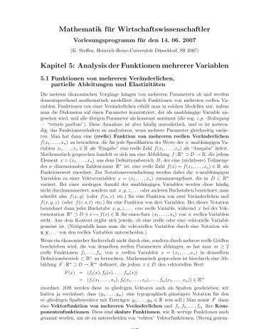 Analysis der Funktionen mehrerer Variablen - Mathematik - Heinrich ...