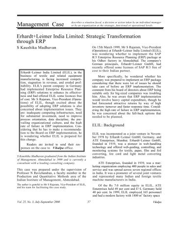 Erhardt+Leimer India Limited: Strategic Transformation ... - Vikalpa