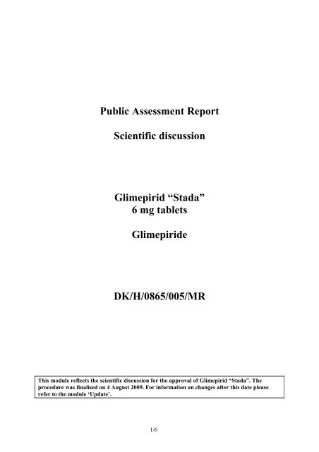 Public Assessment Report Scientific discussion Glimepirid “Stada” 6 ...