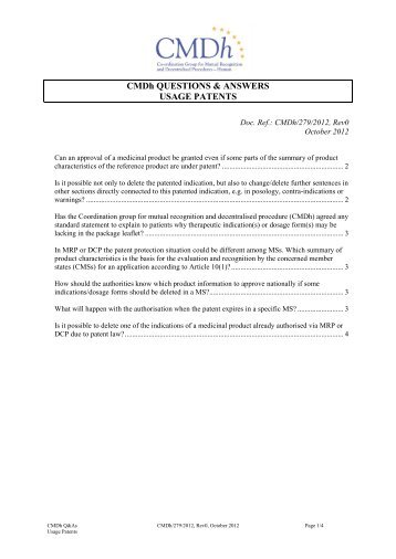 CMDh QUESTIONS & ANSWERS USAGE PATENTS