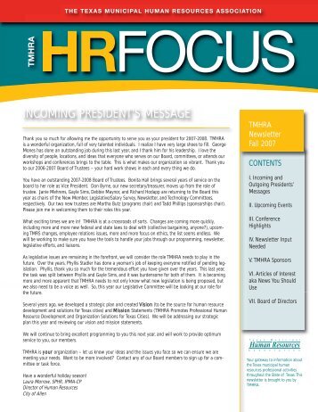 INCOMING PRESIDENT'S MESSAGE - tmhra