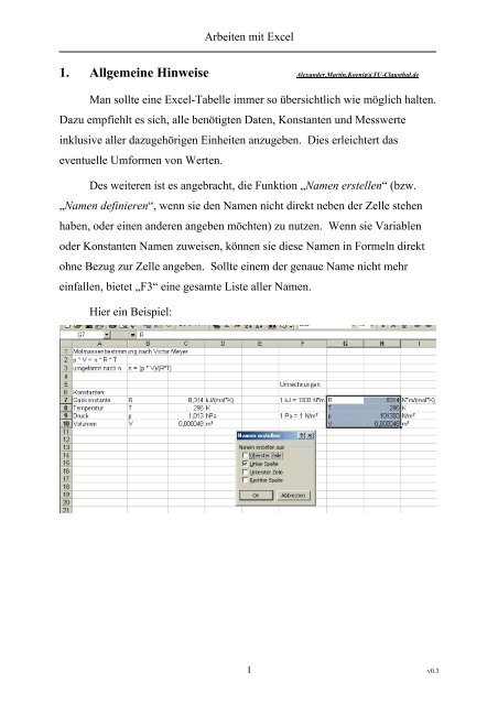 Arbeiten mit Excel - TU Clausthal