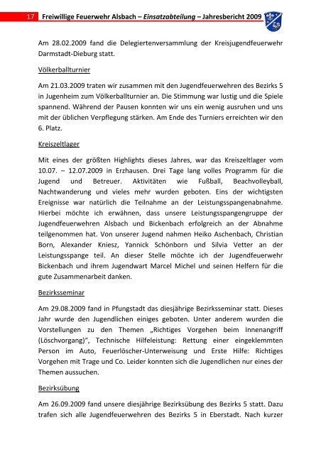 Jahresbericht 2009 FF Alsbach Einsatzabteilung - Feuerwehr Alsbach