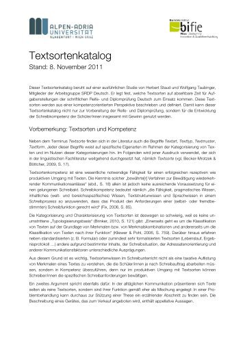 Textsortenkatalog SRDP Deutsch - Bifie