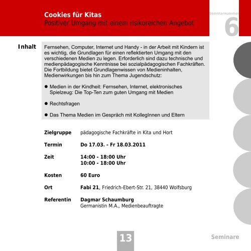 Seminarprogramm 2011.cdr - bei der Kita Fachberatung!