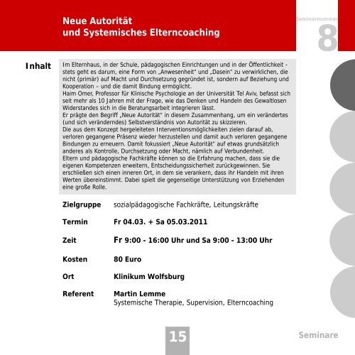 Seminarprogramm 2011.cdr - bei der Kita Fachberatung!