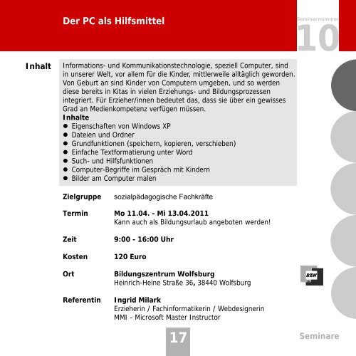 Seminarprogramm 2011.cdr - bei der Kita Fachberatung!