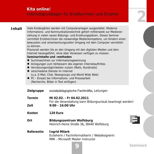 Seminarprogramm 2011.cdr - bei der Kita Fachberatung!