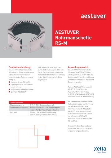 AESTUVER Rohrmanschette RS-M. Produktdatenblatt