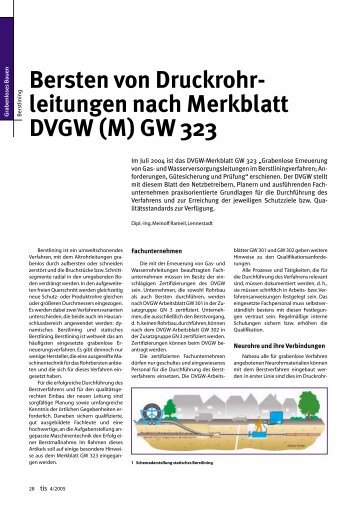 Bersten von Druckrohr- leitungen nach Merkblatt DVGW (M) GW 323