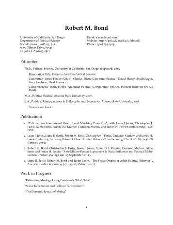 Robert M. Bond: Curriculum Vitae - UC San Diego