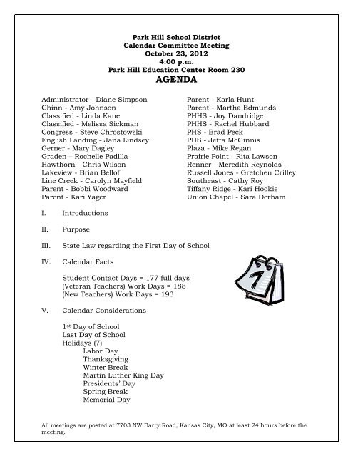 1st agenda 13-14 Calendar Committee.pdf - Park Hill School District