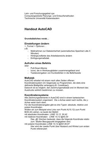 Handout AutoCAD - cpe - Universität Kaiserslautern