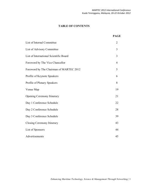 Table Of Contents Page List Of Internal Martec Umt