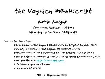 the Voynich Manuscript a mystery - Information Sciences Institute