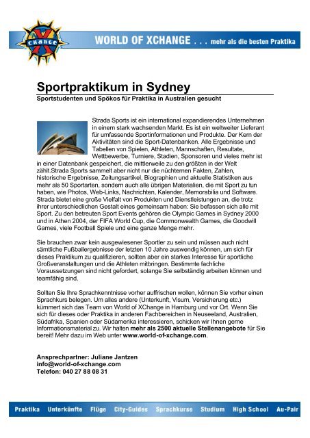 Sportpraktikum in Sydney - XChange