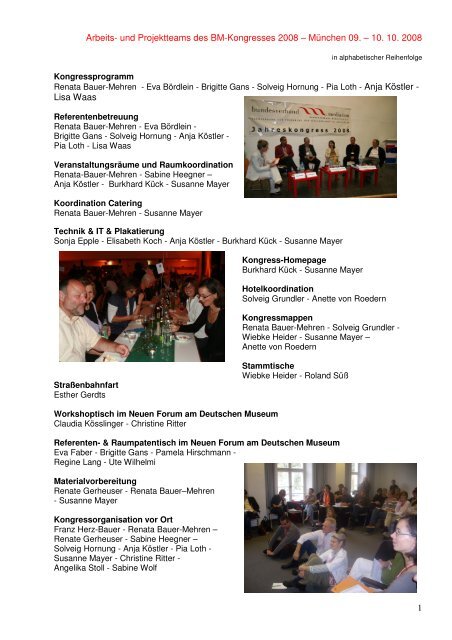 1 Arbeits- und Projektteams des BM-Kongresses 2008 – München ...