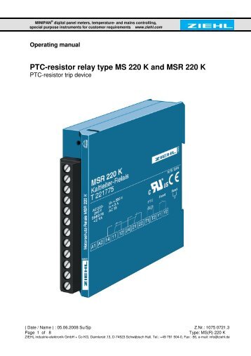 PTC-resistor relay type MS 220 K and MSR 220 K - Ziehl industrie ...